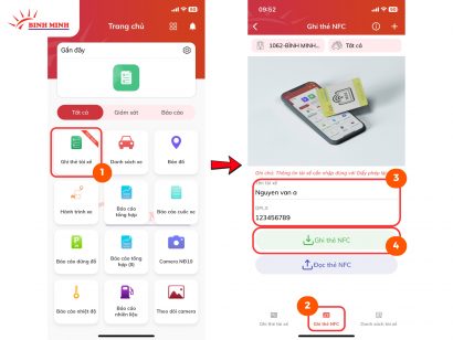 Ghi thẻ tài xế bằng NFC trên điện thoại - bước 1,2