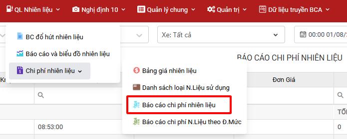 báo cáo chi phí nhiên liệu